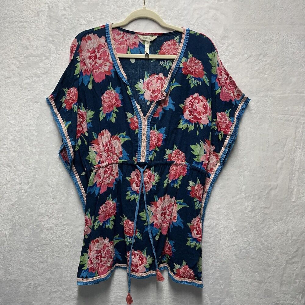 Matilda Jane Cool Shade Swim Cover Up Womens Small Navy Blue Floral Tassel
